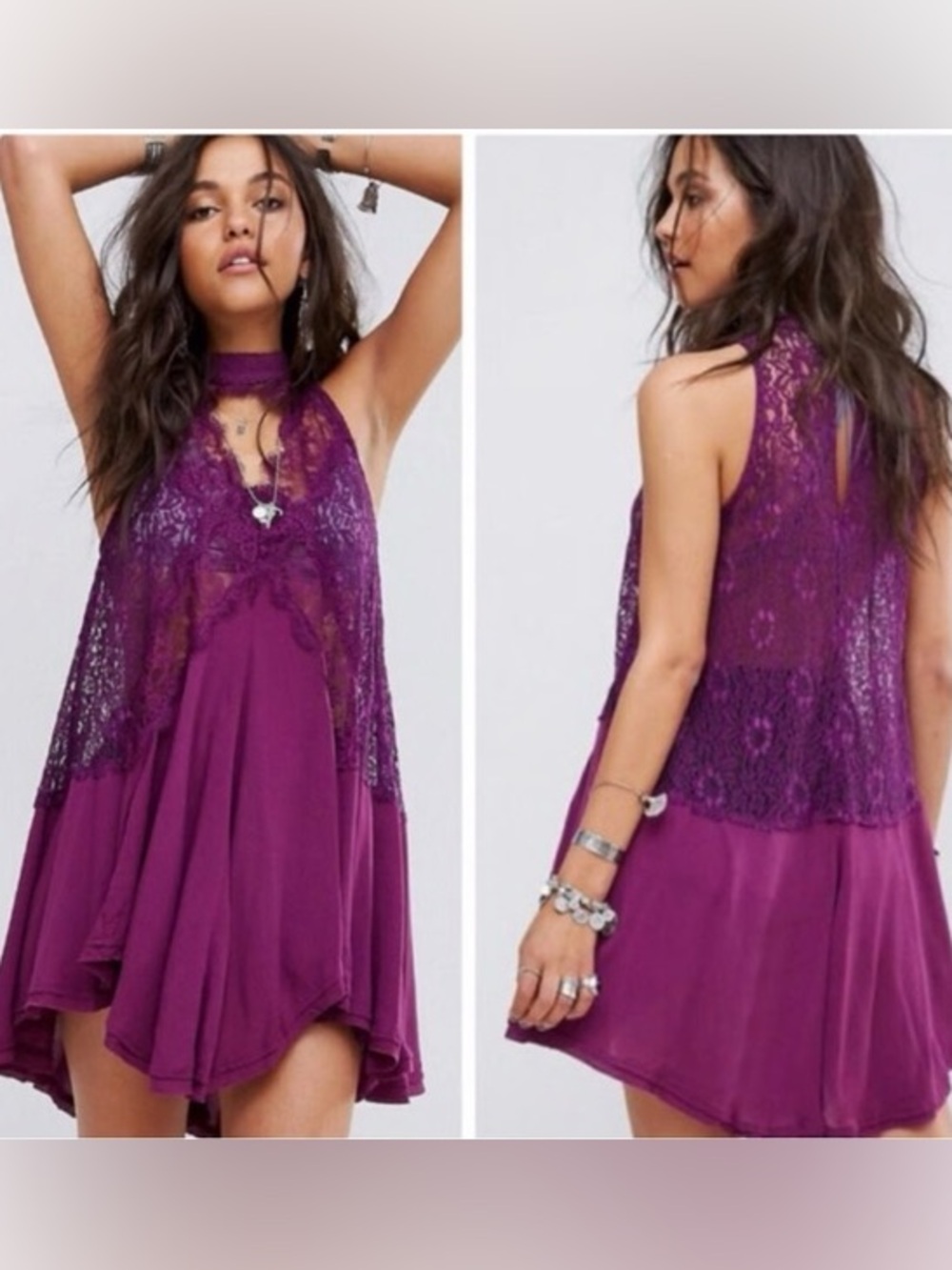 Free People Plum Lace Halter Mini Dress